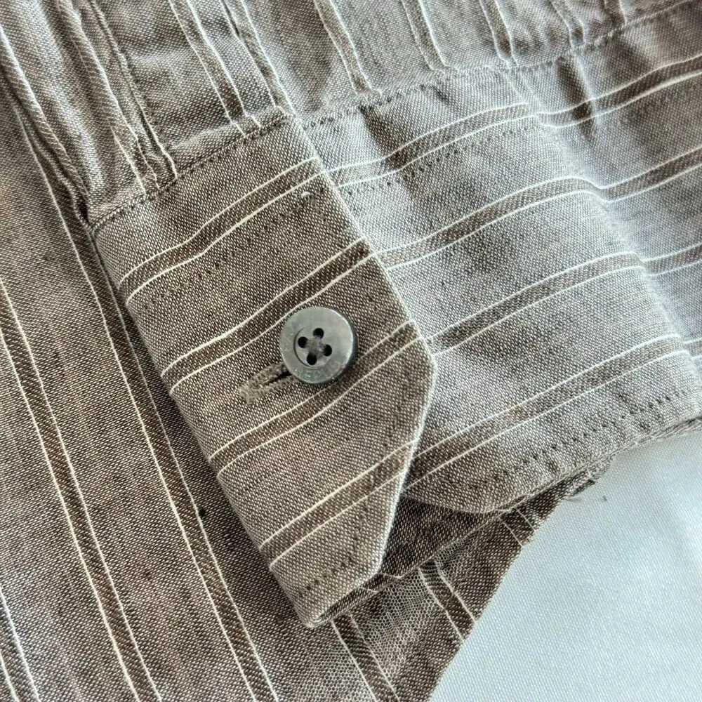 Banana Republic Mens XL Brown Slim Fit Italian Linen Long Sleeve Shirt Good
